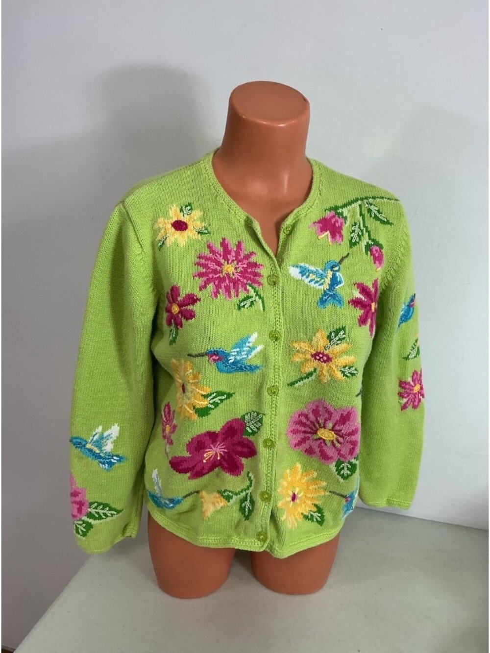 Northern Isles Vintage Hummingbird Cardigan Sweater Womens Large